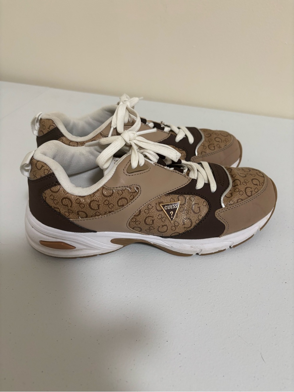 GUESS Chunky Logo Sneakers in Beige & Brown